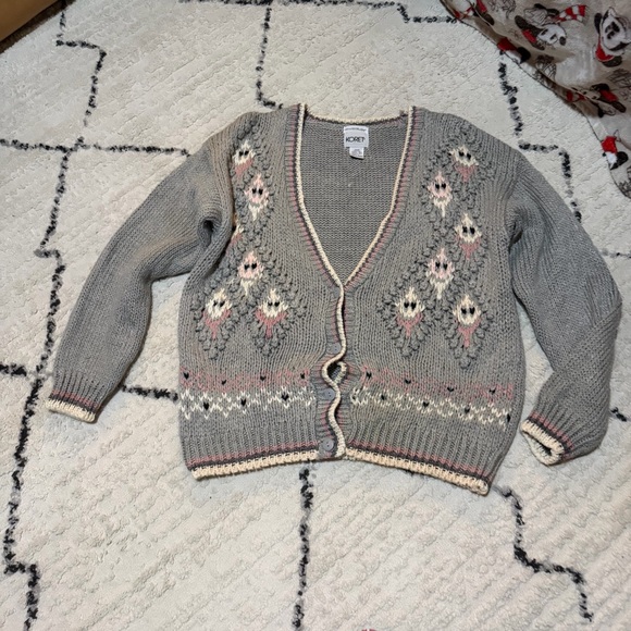 Vintage Grey Cottagecore Koret Granny Sweater Cardigan Hand Knitted Large 80s - Picture 4 of 12